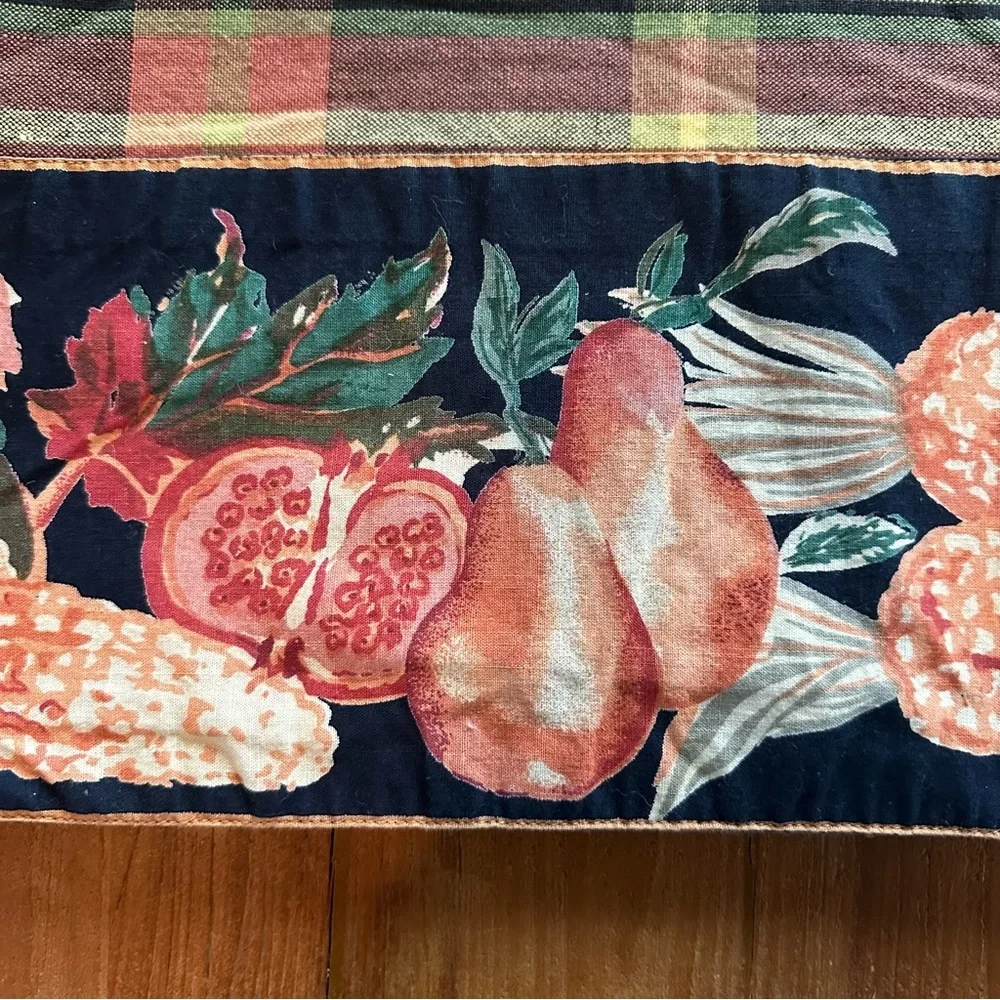 April Cornell Plaid Fruit Border Cotton Tablecloth Autumn Harvest Vintage Square